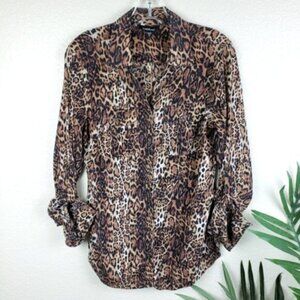 BeBe Silk Animal Print Blouse Top size M Stretch Y2K Leopard